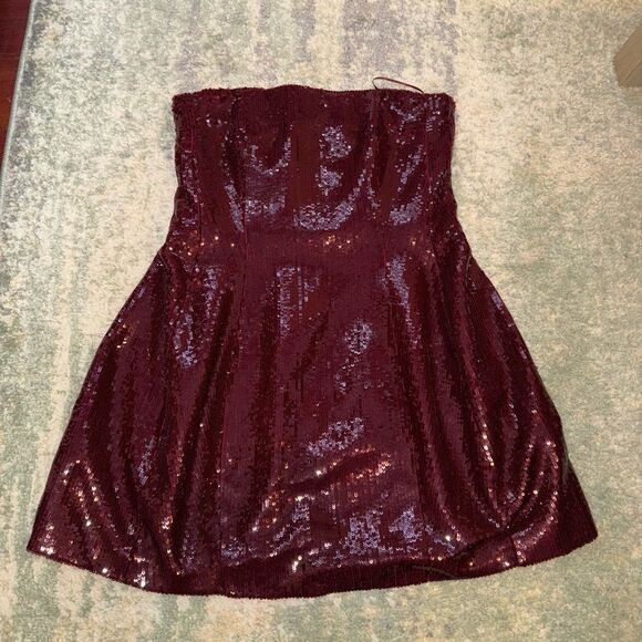 Sequin Strapless Burgundy Dress from Zara